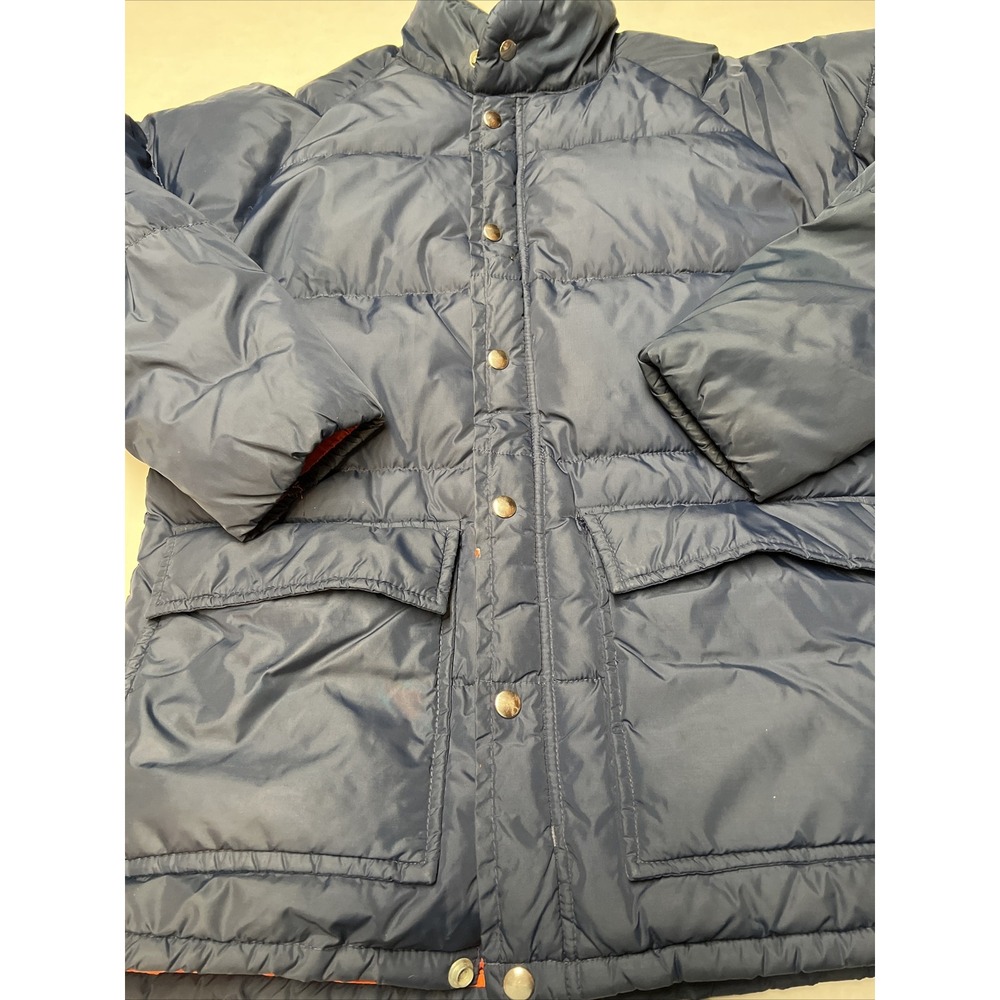 Vintage JC Penny Down Puffer Coat Snap Button Men's Size Small Navy Blue - Picture 2 of 16